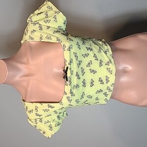Omighty top Butterfly Stretchy Green Medium Liquid Knit Crop Y2K